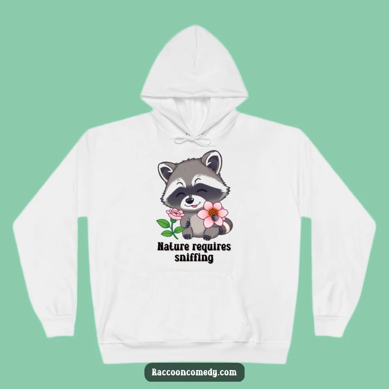Cozy Funny Raccoon Flower Hoodie - Warm Nature Humor, Perfect Funny Gift!