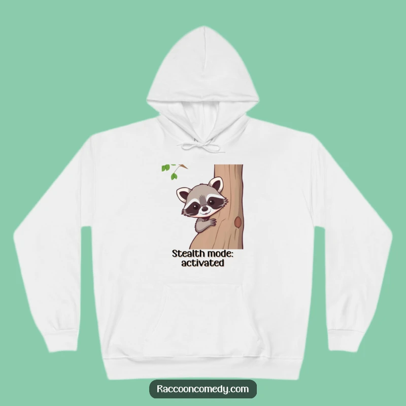 Cozy Funny Raccoon Peeking Tree Hoodie: Warm and Hilarious Woodland Wear