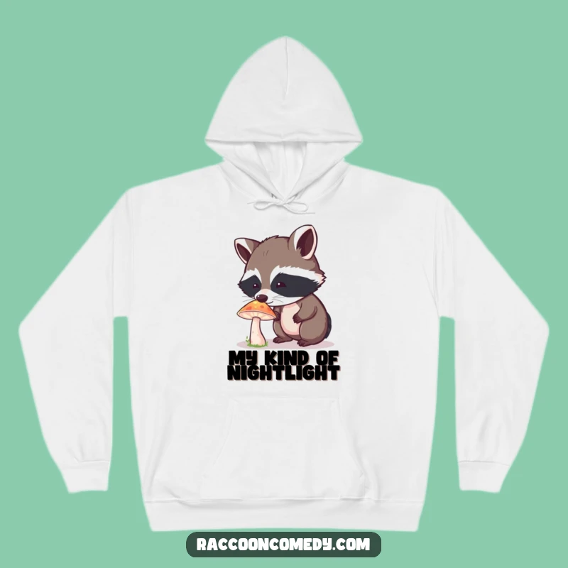 Funny Curious Raccoon Glowing Mushroom Hoodie - Cozy Woodland Wonder Gift