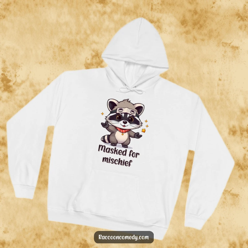 Funny Raccoon Hoodie: A kawaii raccoon bandit playfully juggling shiny objects, embodying adorable mischief and cozy fun.