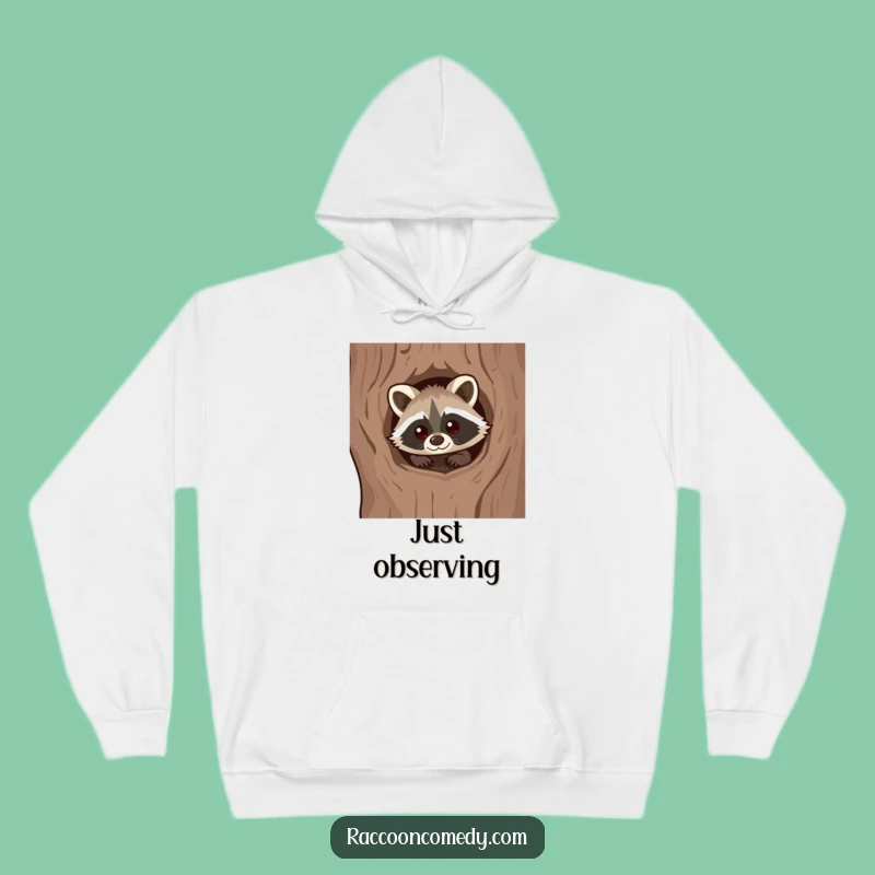 Cozy Funny Kawaii Raccoon Curious Hoodie - Warm and Hilarious Explorer Gear