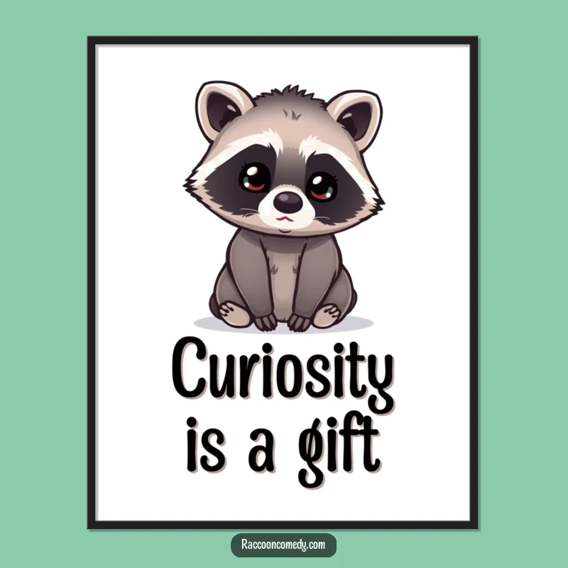 Funny Free Printable Wall Art: Curious Kawaii Raccoon