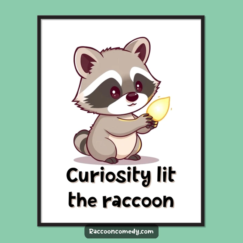 Free Printable Wall Art: Curious Raccoon Glowing Object Downloadable Home Decor