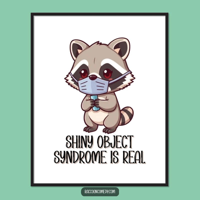 Free Printable Wall Art: Funny Kawaii Raccoon Bandit, Quirky Downloadable Decor