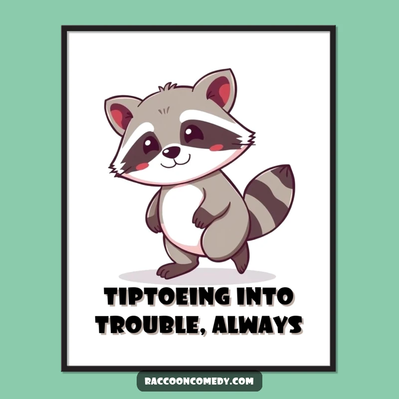 Funny Free Printable Wall Art: Mischievous Kawaii Raccoon Art!