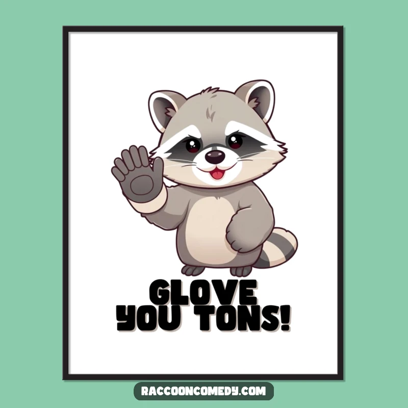 Funny Free Printable Wall Art: Kawaii Raccoon Waving Hello, Downloadable Decor
