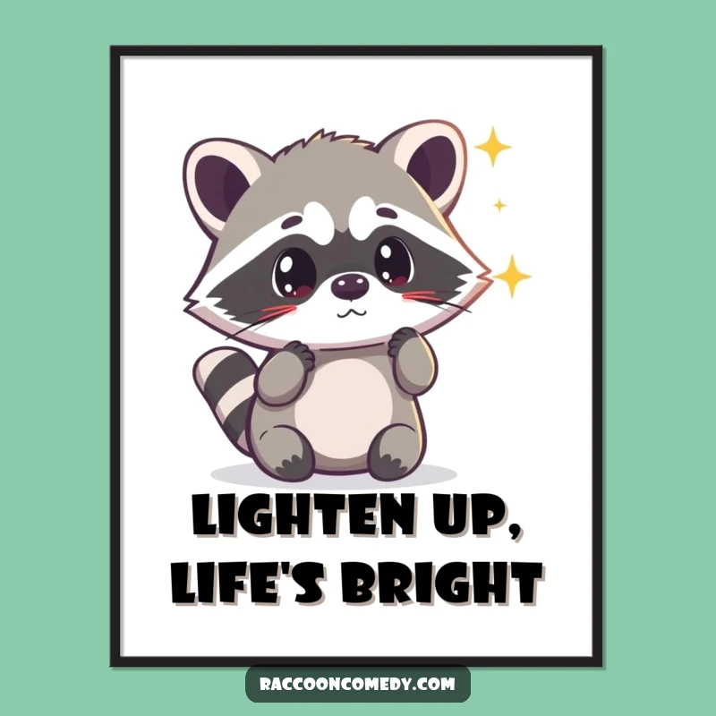 Funny Free Printable Wall Art: Surprised Kawaii Raccoon Light Art!
