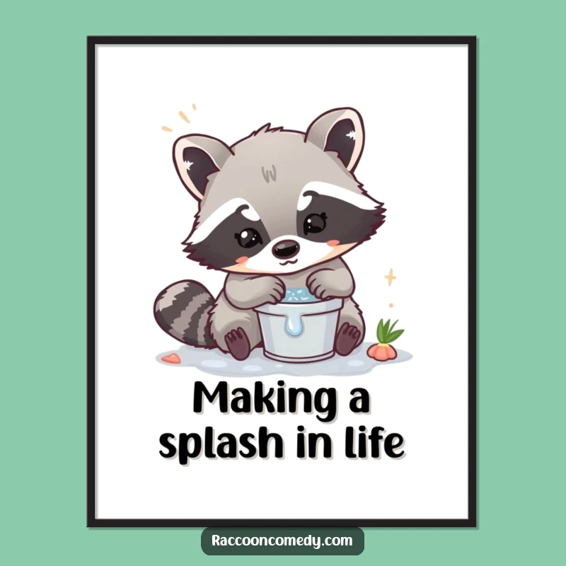 Free Printable Wall Art: Funny Kawaii Raccoon Cleaner, Quirky Downloadable Decor