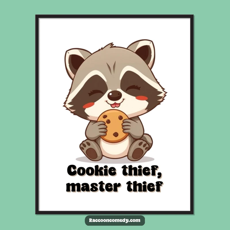 Raccoon Cookie Heist Free Printable Wall Art: Grinning Thief, Humorous Downloadable Decor for Kitchens