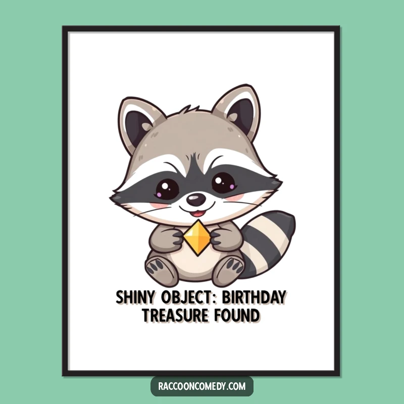 Free Printable Kawaii Raccoon Mischief Art: Funny Downloadable Decor with a Glimmer!