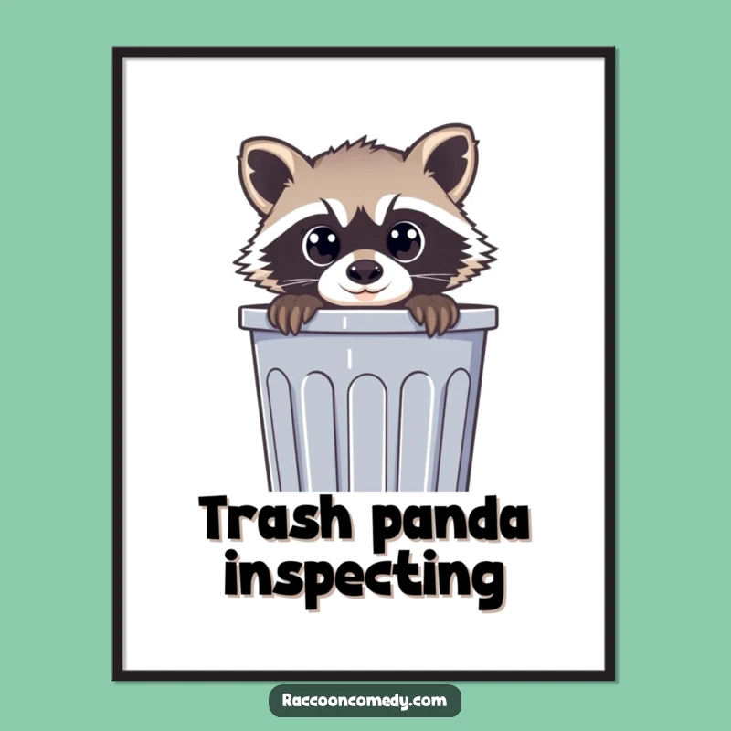 Funny Free Printable Wall Art: Curious Raccoon in Trash Can, Humorous Downloadable Decor