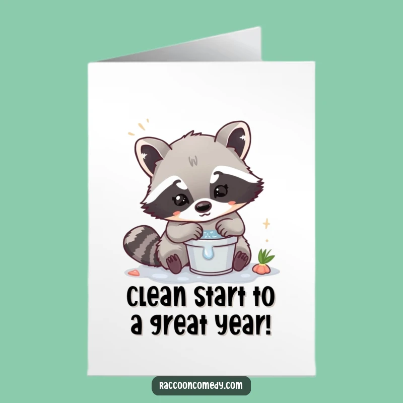 Free Printable Birthday Card: Funny Kawaii Raccoon Cleaner, Cute Downloadable Gift