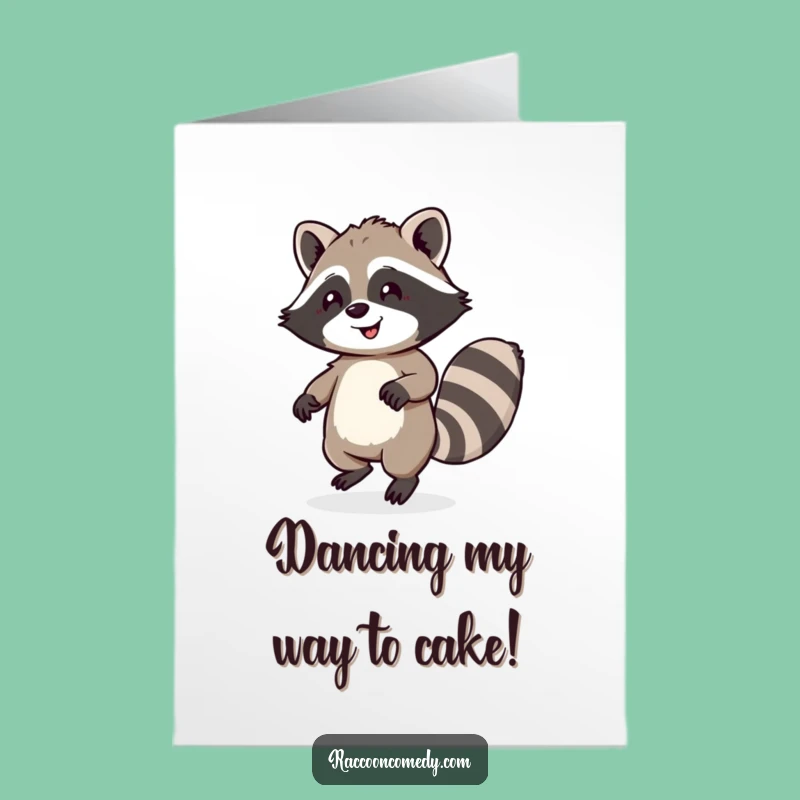 Free Printable Birthday Card: Happy Dancing Raccoon, Fluffy Tail, Fun Downloadable Gift