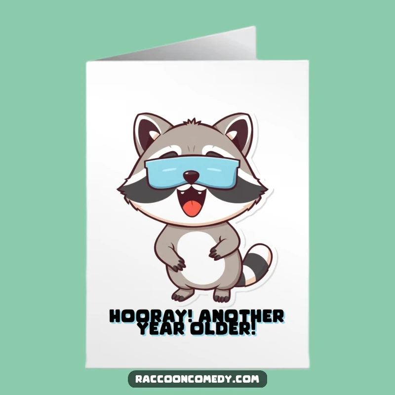 Free Printable Birthday Card: Excited Raccoon Masked, Hilarious Peeking Downloadable Greeting!