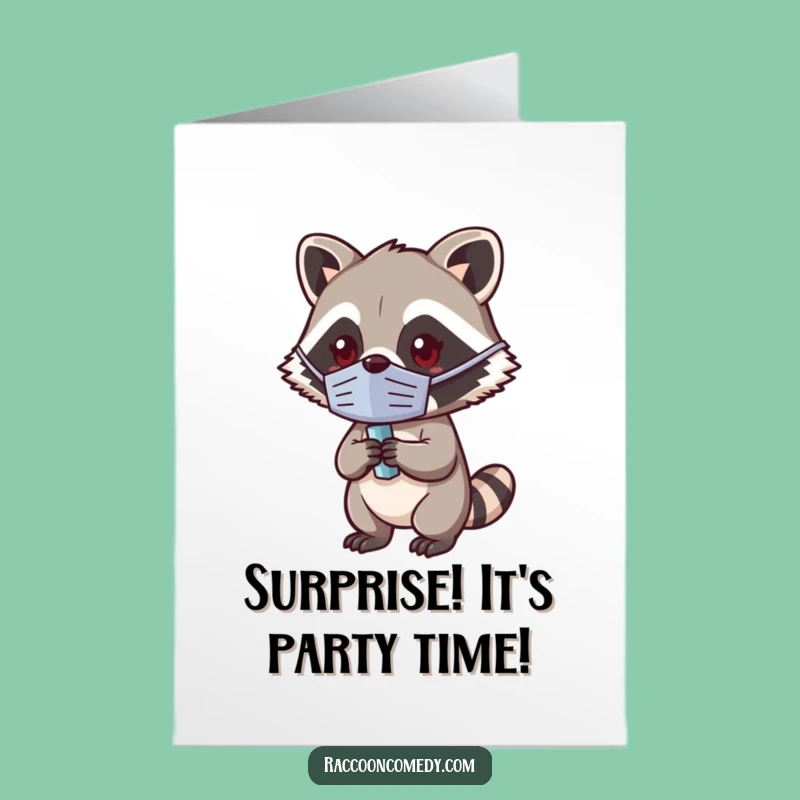 Free Printable Birthday Card: Funny Kawaii Raccoon Bandit, Hilarious Downloadable Gift
