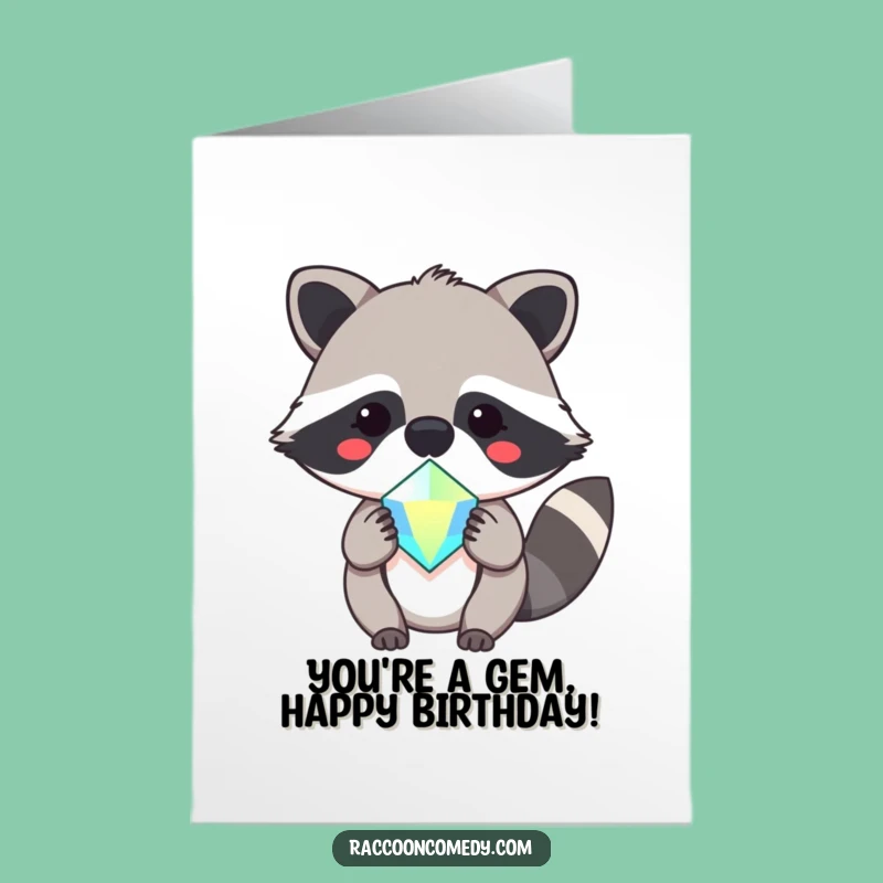 Free Printable Birthday Card: Kawaii Raccoon Gem, Sparkling DIY Birthday Gift!