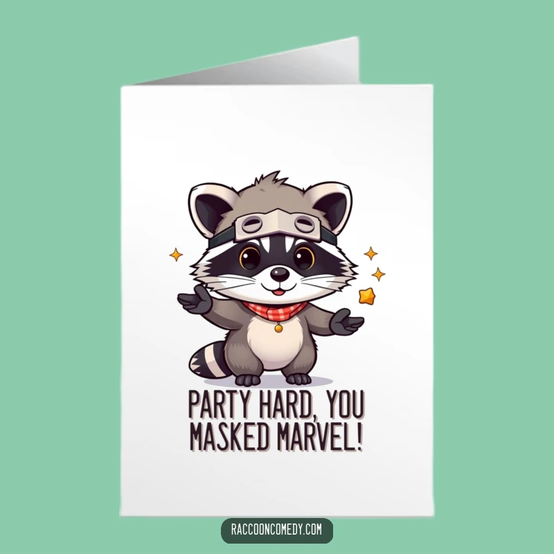 Free Printable Birthday Card: Kawaii Raccoon Juggler, Funny Downloadable Gift