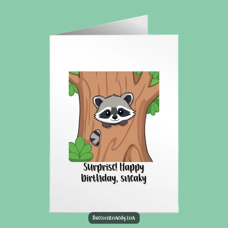 Free Printable Kawaii Raccoon Birthday Card: Peeking Out for Fun!