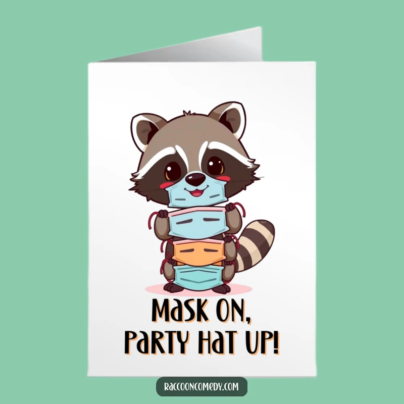 Cheerful Mask Raccoon Free Printable Birthday Card - Funny Downloadable Gift