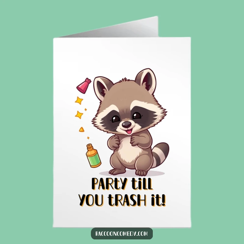 Free Printable Birthday Card: Funny Raccoon Juggler, Hilarious Downloadable Gift!