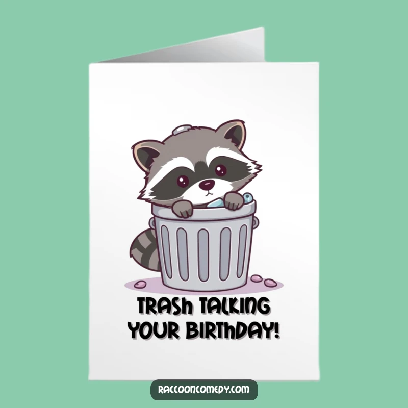 Free Printable Birthday Card: Raccoon Trash Can Peek Funny Downloadable Gift
