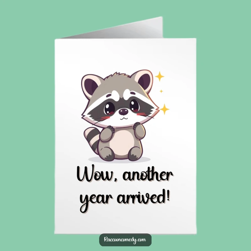 Free Printable Birthday Card: Surprised Kawaii Raccoon Light Surprise!