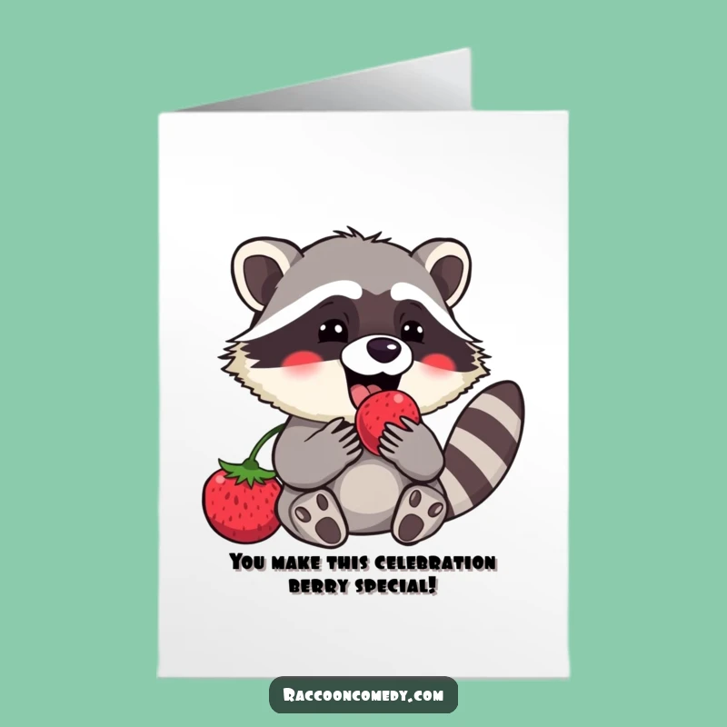 Free Printable Congrats Card: Amused Raccoon Berry Celebration, Downloadable Gift