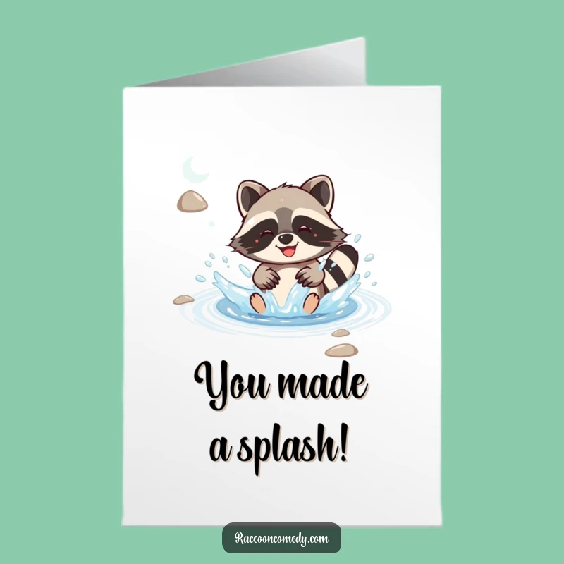 Free Printable Congrats Card: Joyful Raccoon Splash