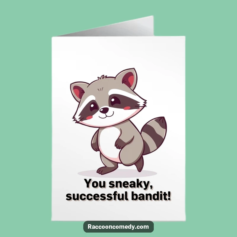 Free Printable Congrats Card: Mischievous Kawaii Raccoon Celebrates!