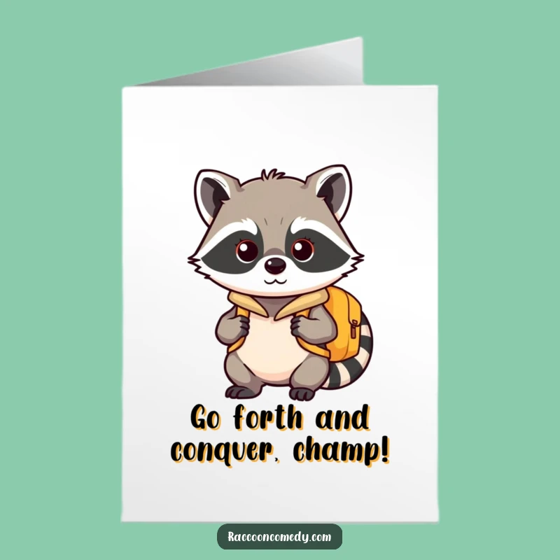 Free Printable Kawaii Raccoon Adventure Congrats Card: Your Journey Starts Now!