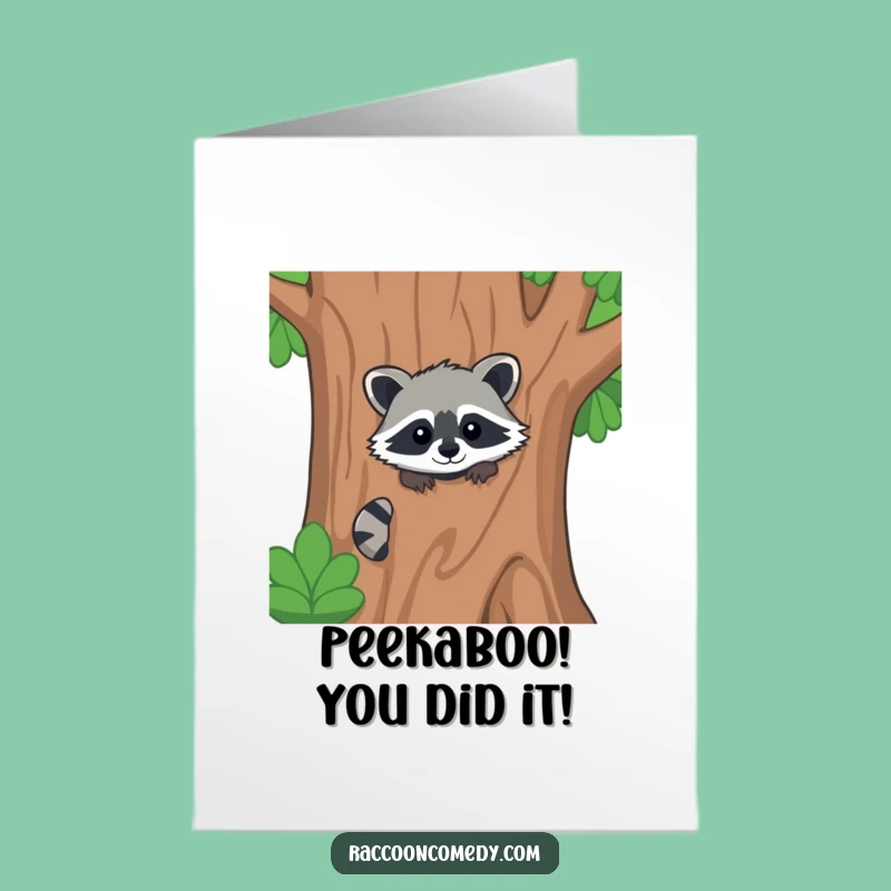 Free Printable Kawaii Raccoon Congrats Card: Peeking Out to Celebrate You!