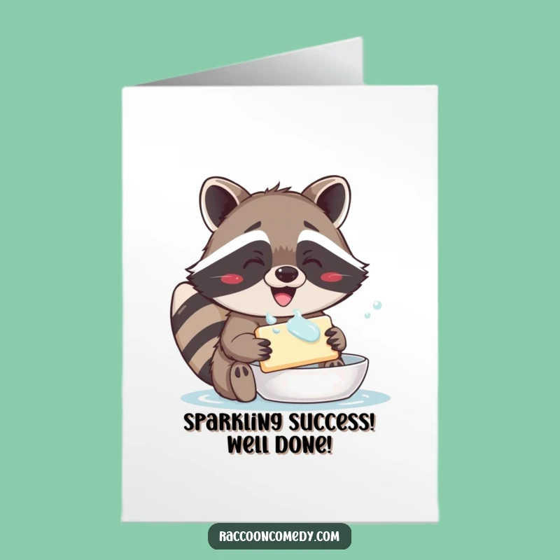 Free Printable Raccoon Card: Funny Soap Washing Congratulations for a Delightful Downloadable Gift