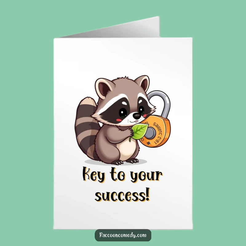 Congrats Free Printable Card: Raccoon Unlocks Success, Downloadable Gift