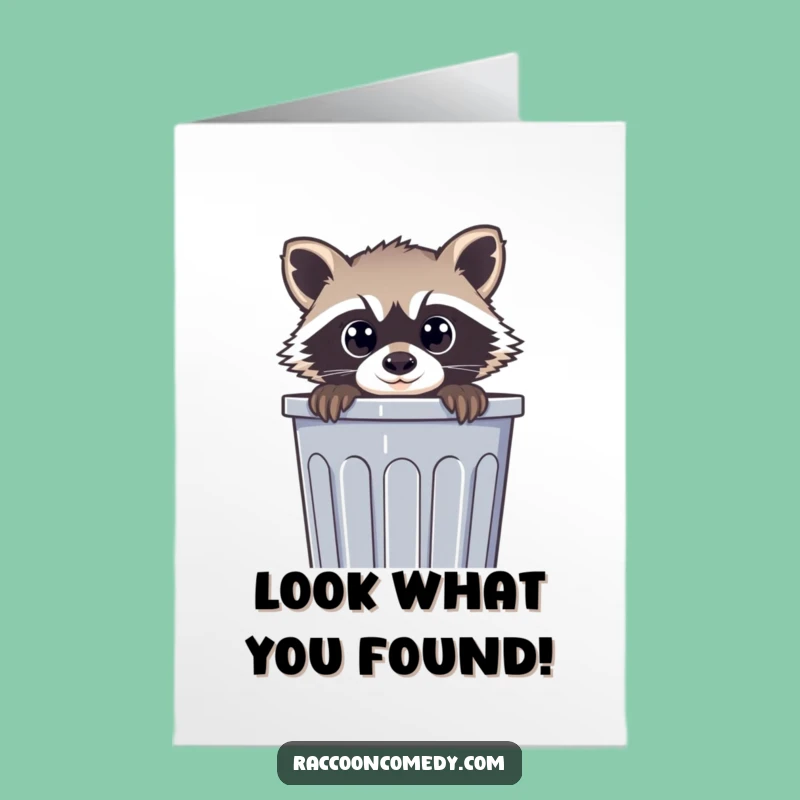 Free Printable Congrats Card: Curious Raccoon in Trash, Funny Downloadable Gift Winner