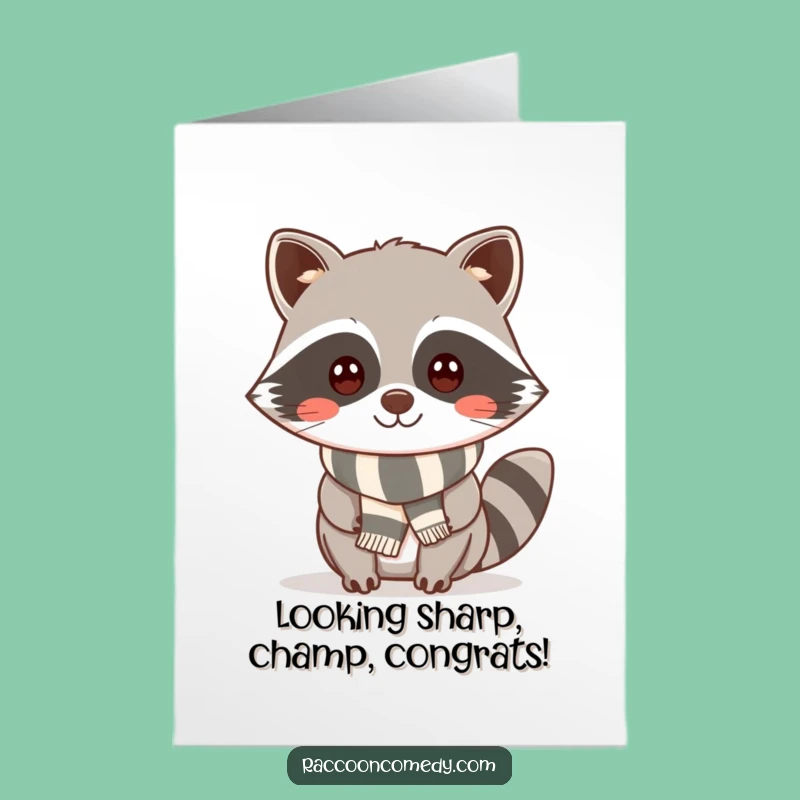 Free Printable Congrats Card: Cheeky Kawaii Raccoon Scarved Success!
