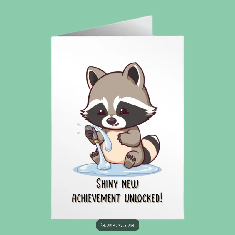 Free Printable Congrats Card: Cute Raccoon Shiny Object Washing Downloadable Gift