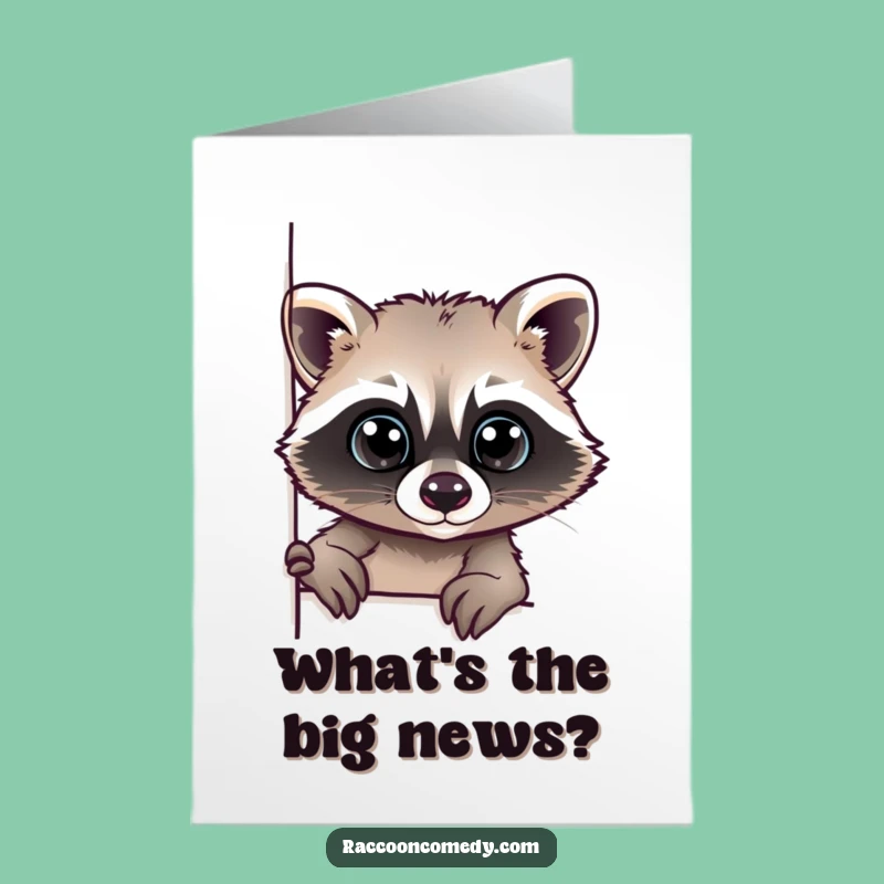 Free Printable Congrats Card: Curious Raccoon Peeking, Downloadable Celebration Gift