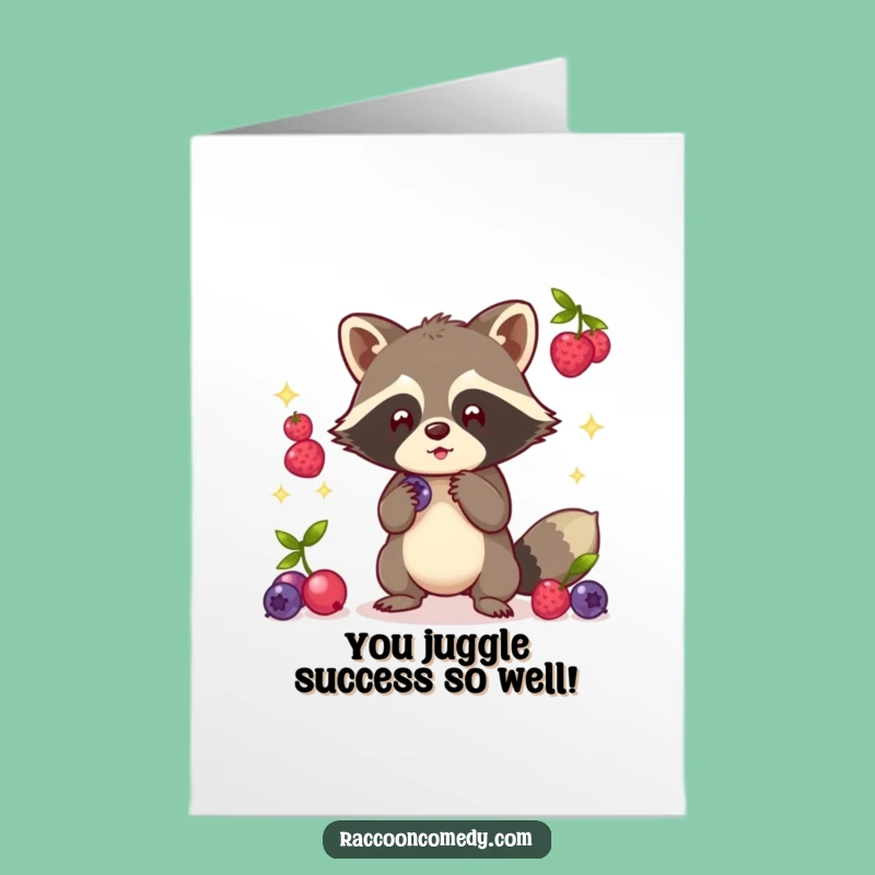 Free Printable Congrats Card: Funny Kawaii Raccoon Juggler, Amazing Downloadable Gift