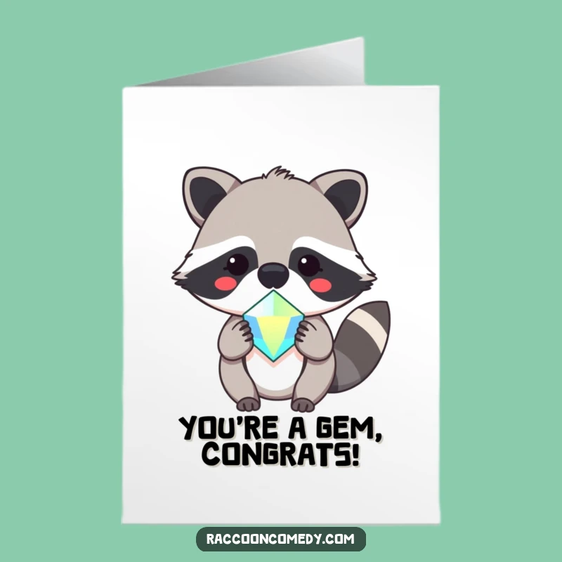 Free Printable Congrats Card: Raccoon Gem Treasure, Celebrate Your Win DIY Gift!
