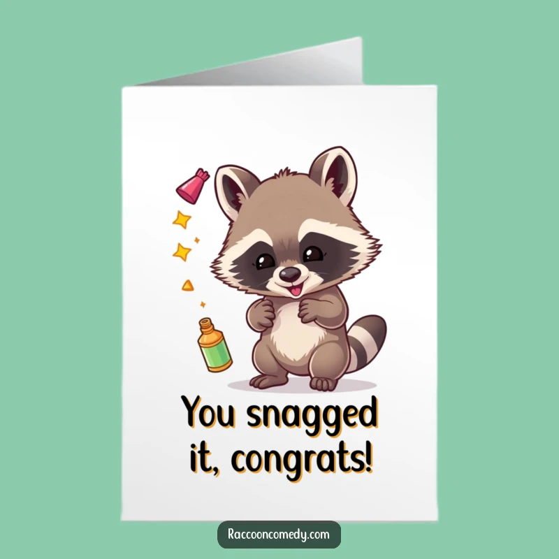 Free Printable Congrats Card: Funny Raccoon Juggler, Downloadable Celebration Gift