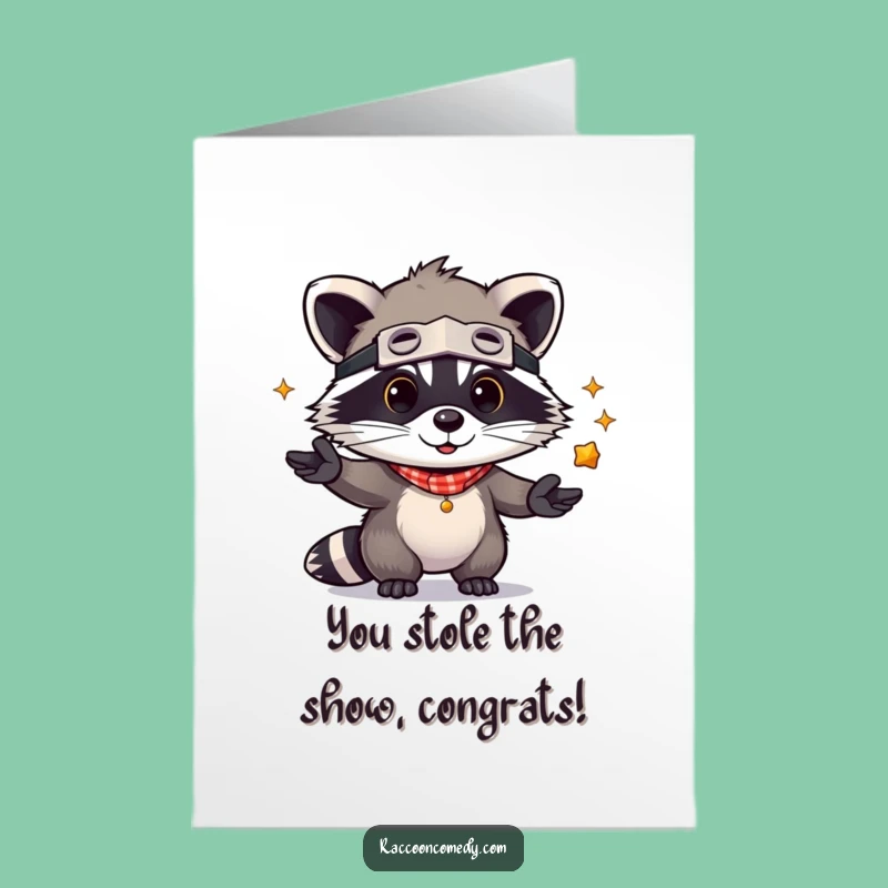 Free Printable Congrats Card: Kawaii Raccoon Juggler, Funny Downloadable Gift