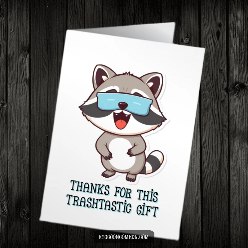 Funny Free Printable Thank You Card: Excited raccoon with its mask on, peeking out with a thank you.
