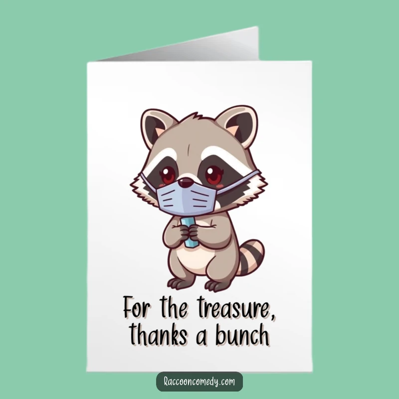Free Printable Thank You Card: Funny Kawaii Raccoon Bandit, Gracious Downloadable Gift
