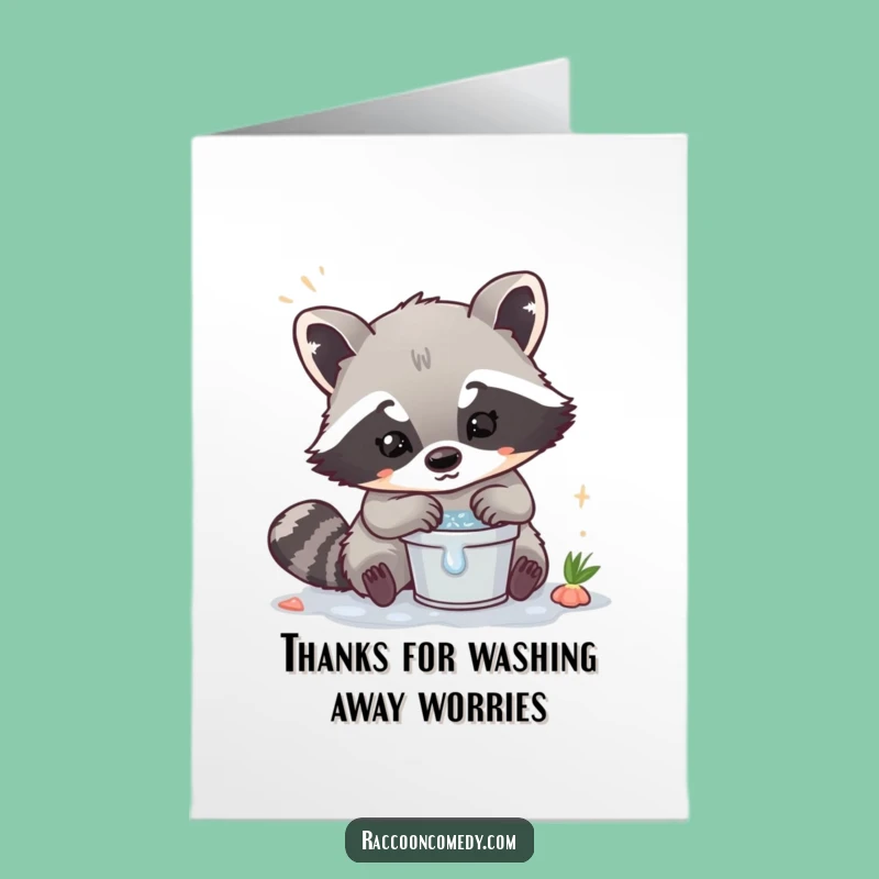 Free Printable Thank You Card: Funny Kawaii Raccoon Cleaner, Grateful Downloadable Gift