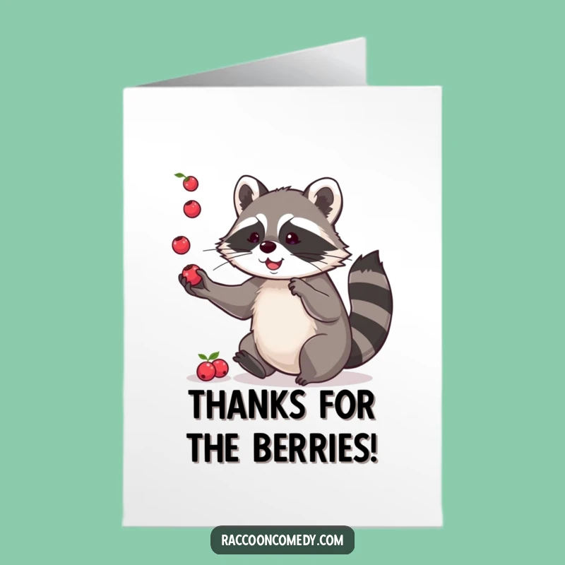 Free Printable Thank You Card: Raccoon Berry Juggler, Humorous Downloadable Gift