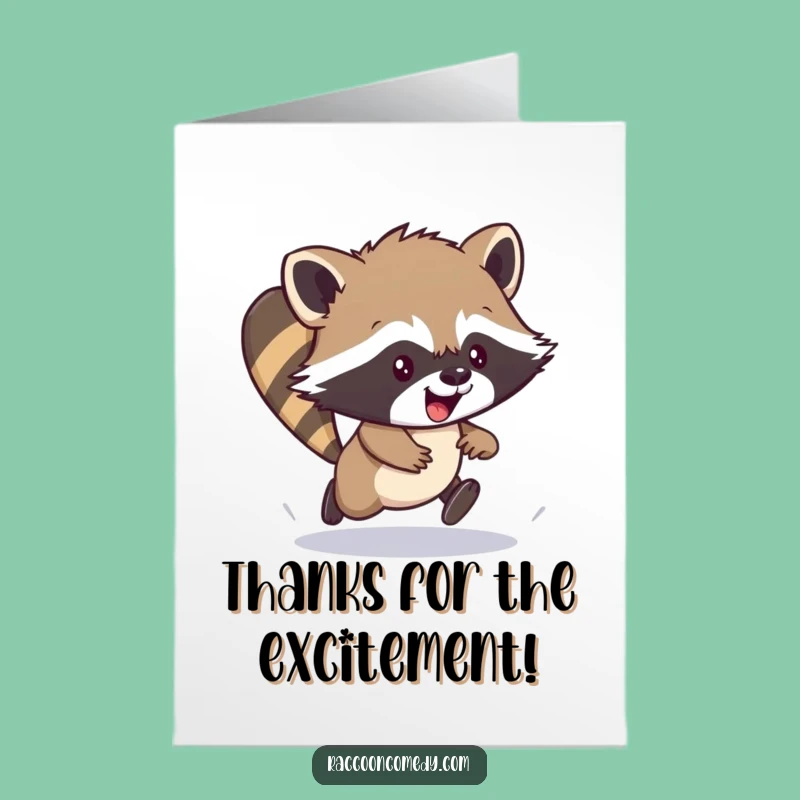 Free Printable Thank You Card: Raccoon Cub Scampering - Downloadable Gratitude Gift