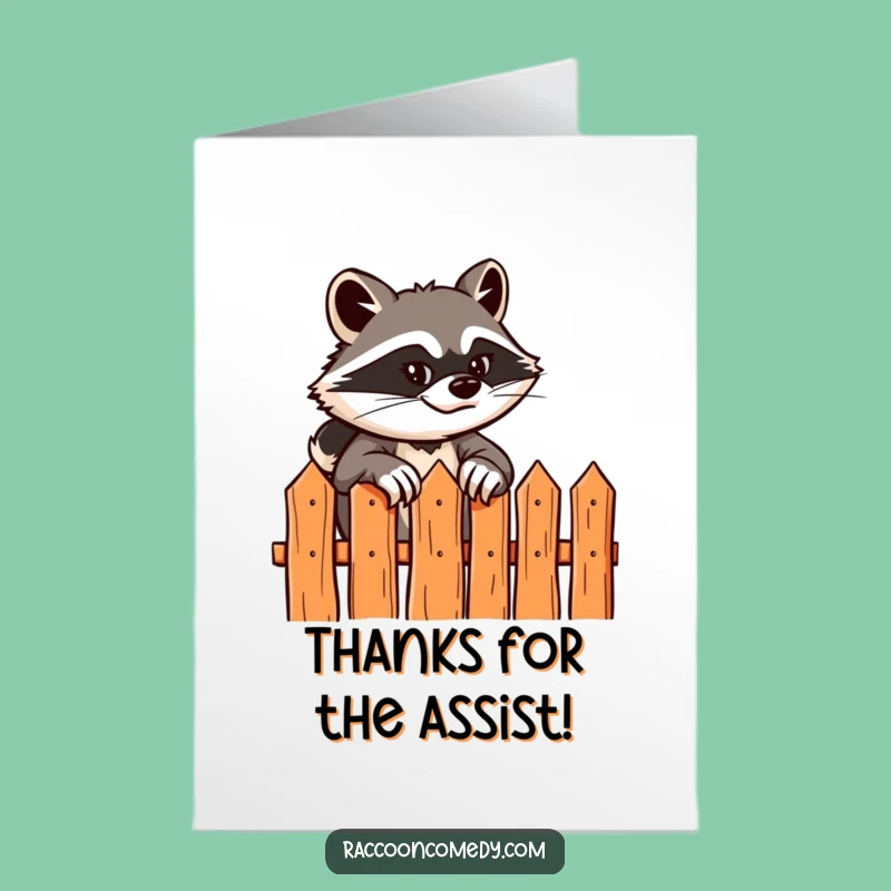 Free Printable Thank You Card: Sly Raccoon Climbs Fence, Humorous Downloadable Gift