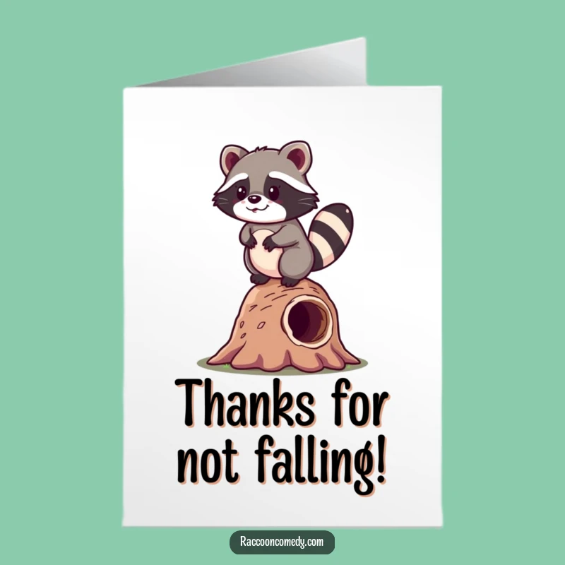 Thank You Free Printable Card: Kawaii Raccoon Balancing Kindness, Downloadable Gift