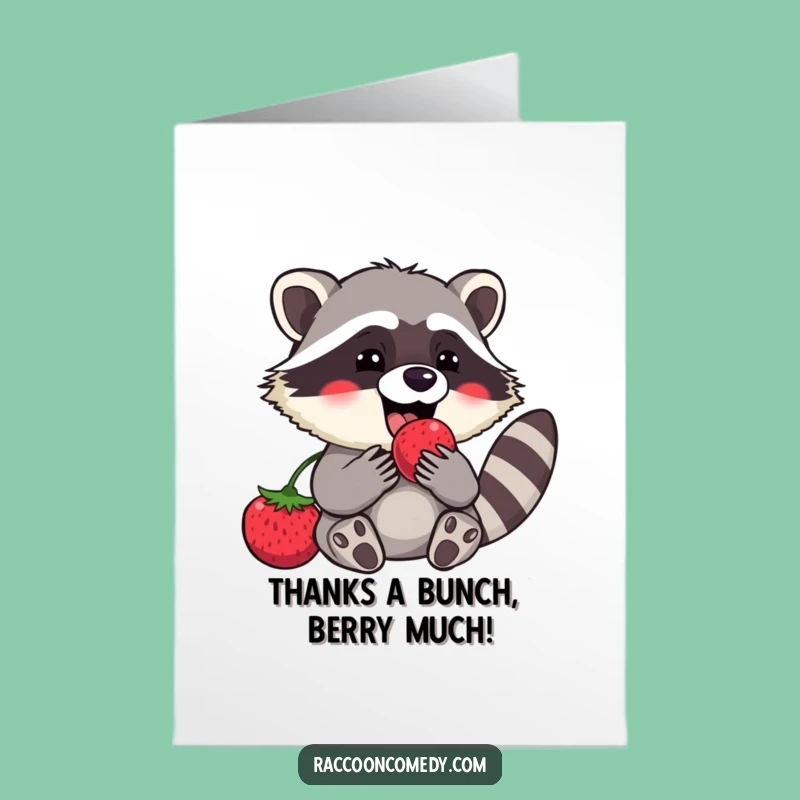 Free Printable Thank You Card: Grateful Raccoon Berry Thanks, Downloadable Gift