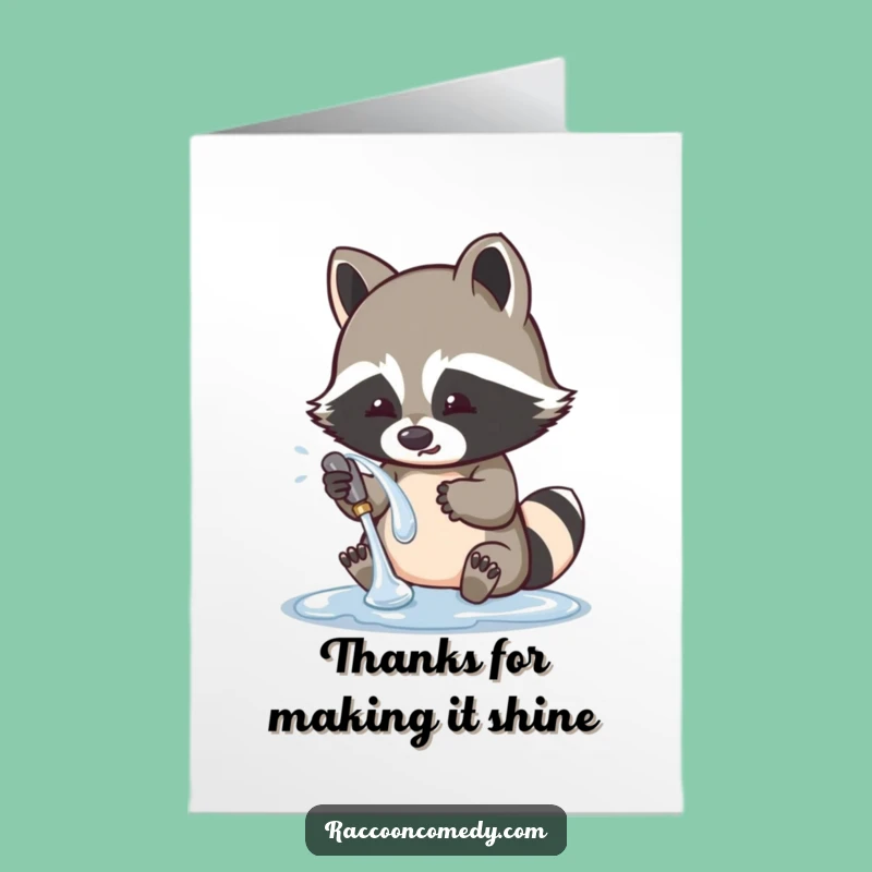 Free Printable Thank You Card: Funny Raccoon Shiny Object Washing Downloadable Gift